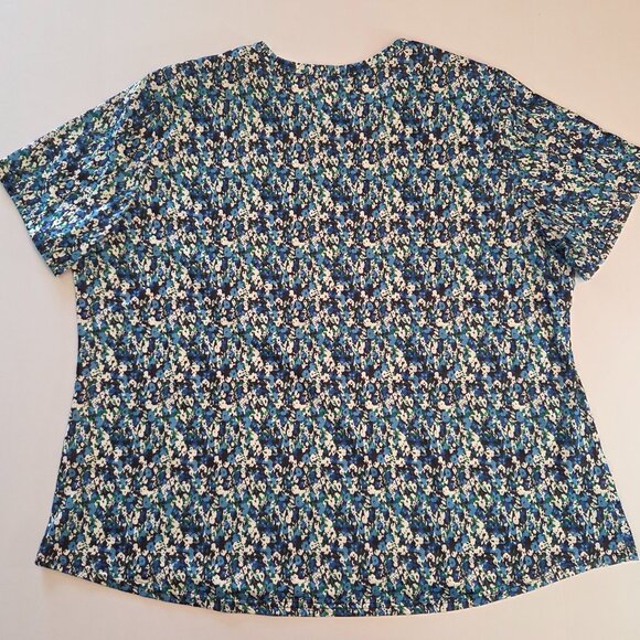 Kistore Plus Size 4X Floral Pleated Top - Blue Green White Short Sleeve Blouse - Picture 2 of 9